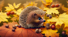 Hedgehog, Autumn, Leaves