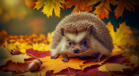 Hedgehog, Autumn, Leaves