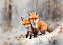 Fox Winter Snow Watercolor