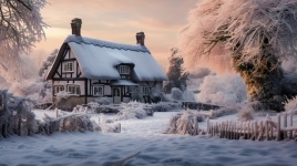 Half Timbered Cottage In Winter