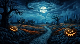 Halloween Landscape At Night