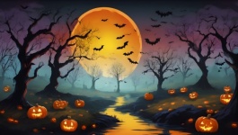 Halloween Swamp Landscape Moon