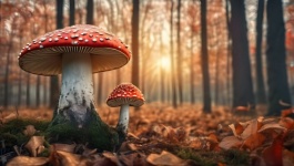 Autumn Forest Trees Mushrooms