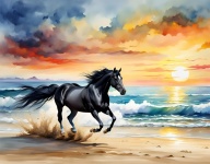 Horse Galloping On Beach