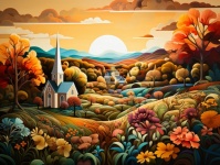 Illustration Of Autumn Village