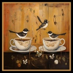 Autumn Bird And Tea Cups