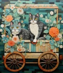 Cats In Flowery Cart Illustration