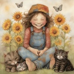 Happy Child With Cats