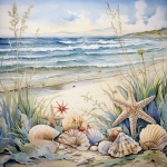 Watercolor Ocean Landscape Art