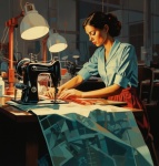 Retro Woman Sewing Illustration