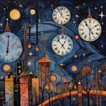 Whimsical Village With Clocks