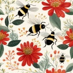 Christmas Bees Seamless Pattern