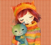 Girl And Cat Knit Illustration
