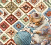 Cat With Balls Of Yarn