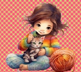 Girl With Cat And Yarn