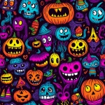 Halloween Doodle Seamless Pattern