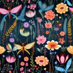 Floral Dragonfly Seamless Pattern