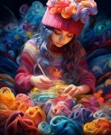 Girl Knitting Fantasy Illustration