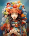 Girl Knitting Fantasy Illustration