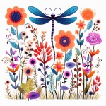 Flower And Dragonfly Doodle Art