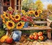 Autumn Sunflower Pumpkin Bench
