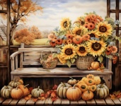 Autumn Sunflower Pumpkin Bench