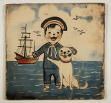 Boy In Sailor Uniform With Dog