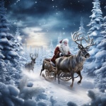 Santa And Reindeer In Snow
