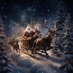 Santa And Reindeer In Snow