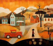 Fall Orange Village Illustration