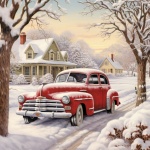 Vintage Car Winter Calendar Art