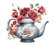 Floral Teapot Calendar Art PNG