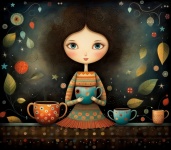 Whimsical Girl With Cup Of Tea