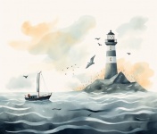 Lighthouse Boat Ocean