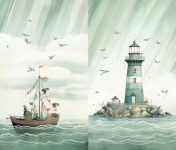 Lighthouse Boat Digital Art