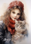 Winter Girl With Cat