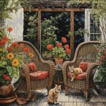 Autumn Armchair On Porch With Cats
