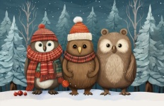 Winter Owls Illustration