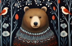 Brown Bear Winter Folk Art
