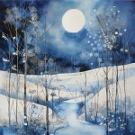 Blue Winter Landscape Art