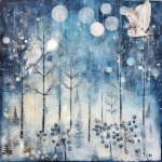 White Owls Blue Forest Art
