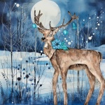 Deer In Blue Forest Art