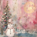 Wintry Pink Snowman Illustration
