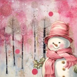 Wintry Pink Snowman Illustration