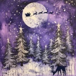 Purple Santa Sleigh Reindeer Art