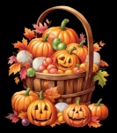 Autumn Leaves And Pumpkin In Basket