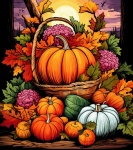 Autumn Leaves And Pumpkin In Basket