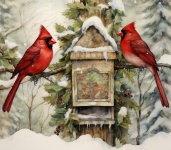 Red Cardinals On Mailbox