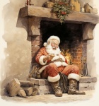 Santa Claus Rests By Fireplace