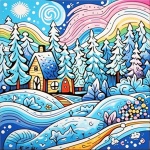 Winter Cabin Doodle Art